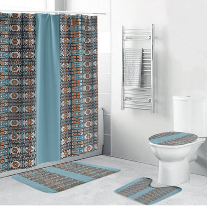 African Ndebele Traditional Attire Bathroom Set Blue Ndebele Stripe