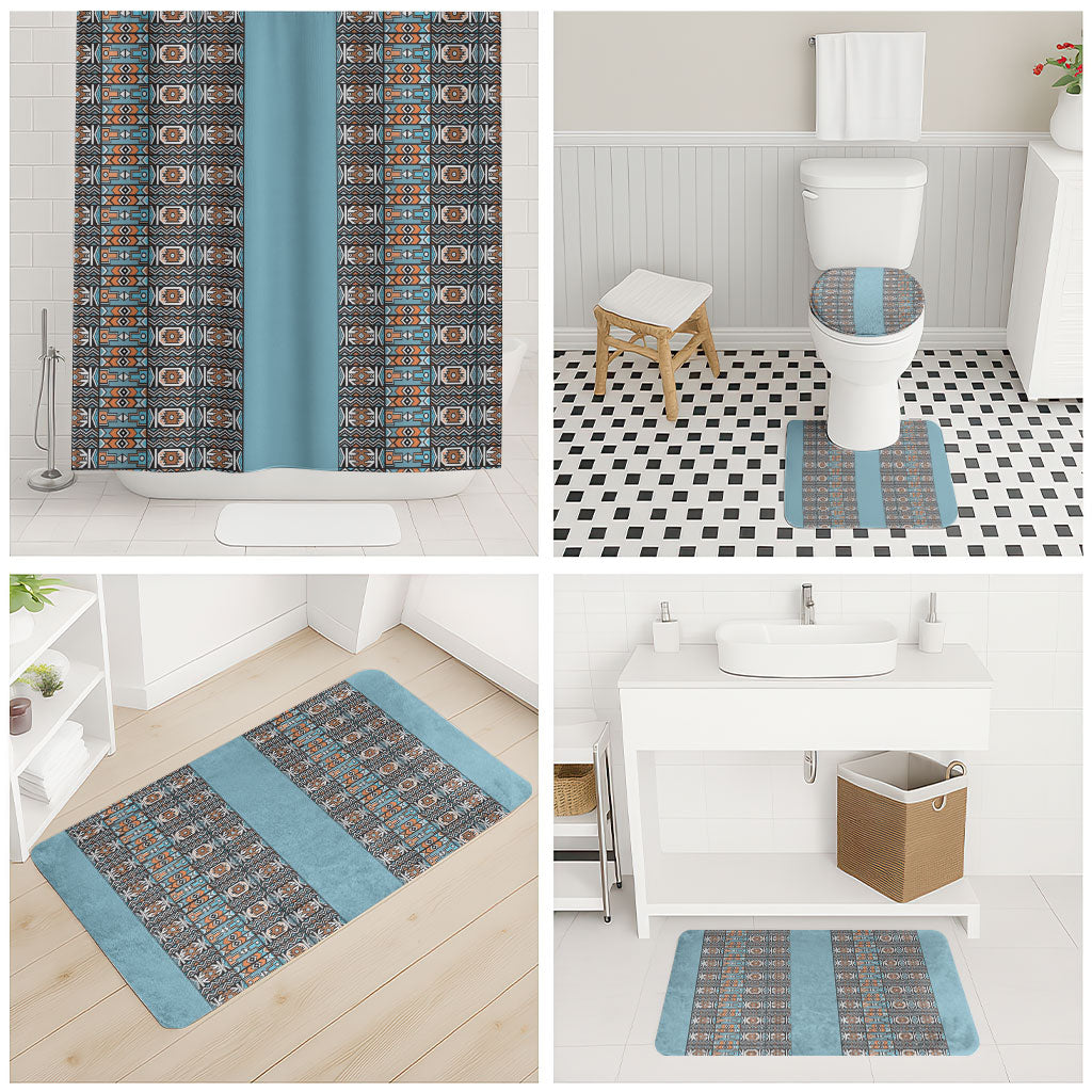 African Ndebele Traditional Attire Bathroom Set Blue Ndebele Stripe