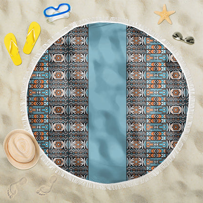African Ndebele Traditional Attire Beach Blanket Blue Ndebele Stripe