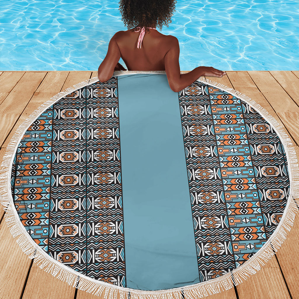 African Ndebele Traditional Attire Beach Blanket Blue Ndebele Stripe