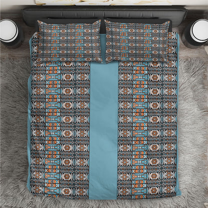 African Ndebele Traditional Attire Bedding Set Blue Ndebele Stripe
