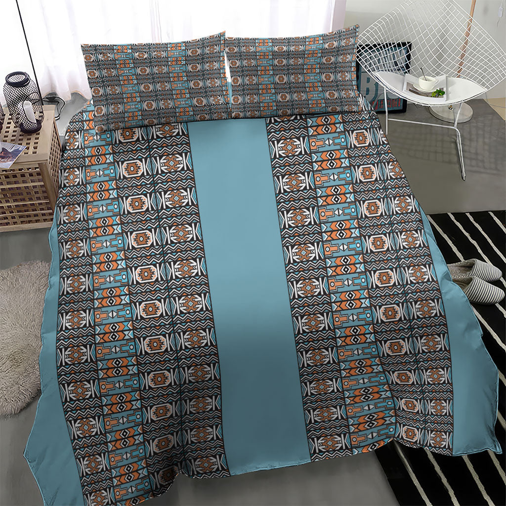 African Ndebele Traditional Attire Bedding Set Blue Ndebele Stripe