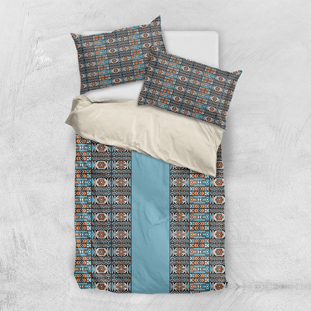 African Ndebele Traditional Attire Bedding Set Blue Ndebele Stripe