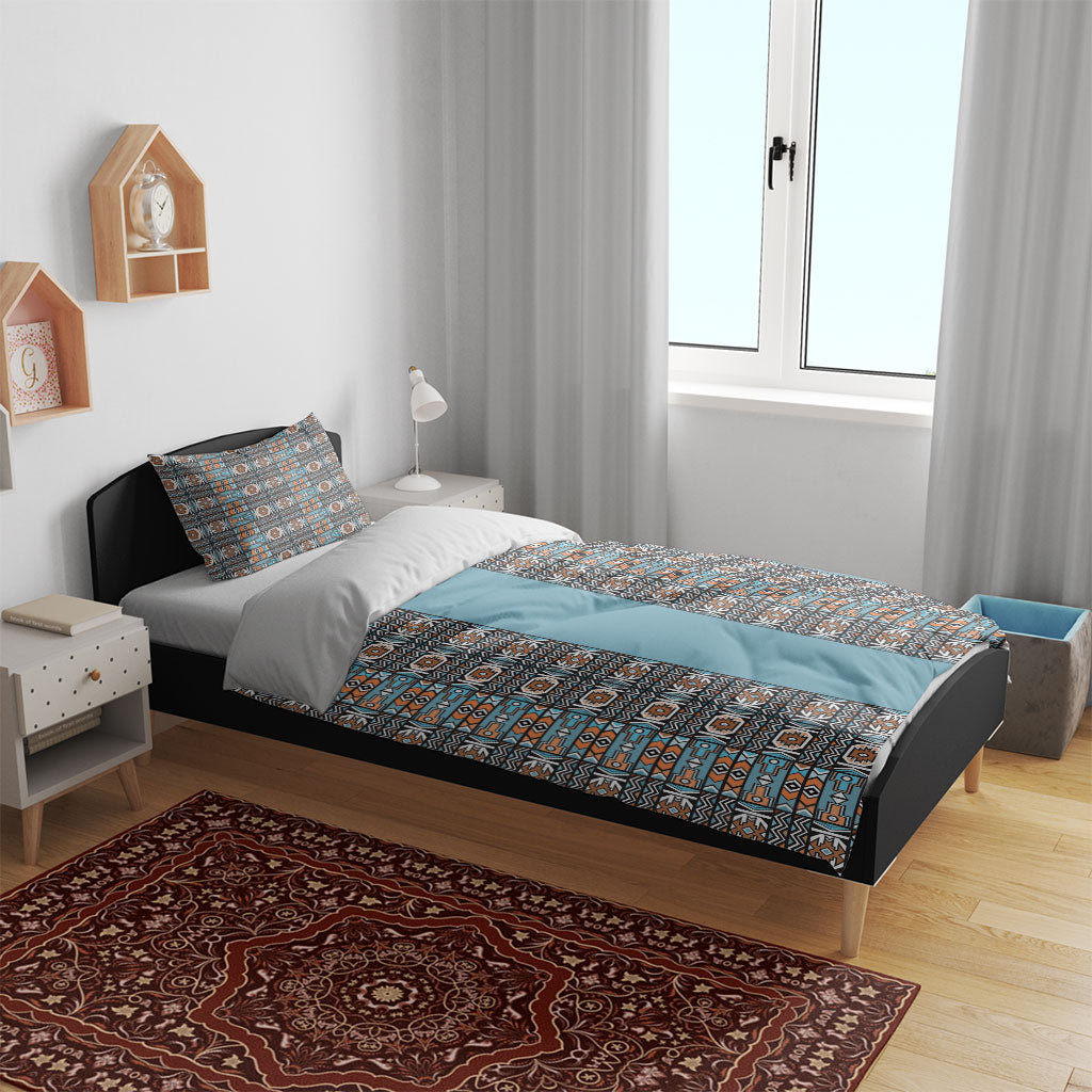 African Ndebele Traditional Attire Bedding Set Blue Ndebele Stripe