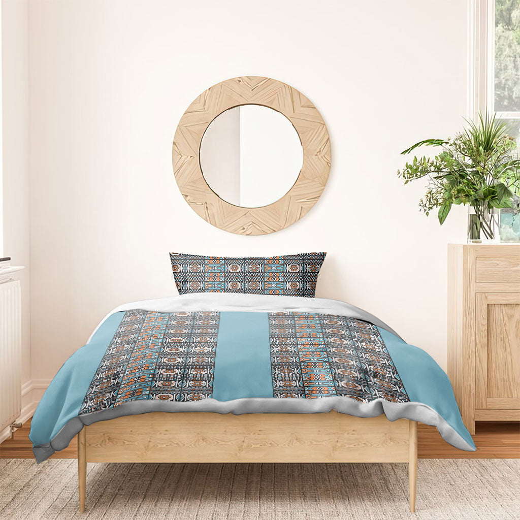 African Ndebele Traditional Attire Bedding Set Blue Ndebele Stripe