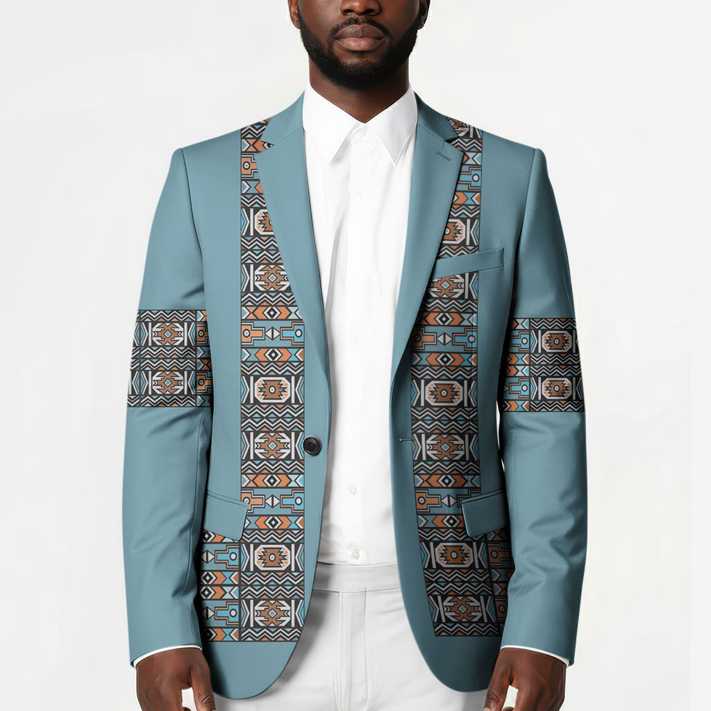African Ndebele Traditional Attire Blazer Blue Ndebele Stripe