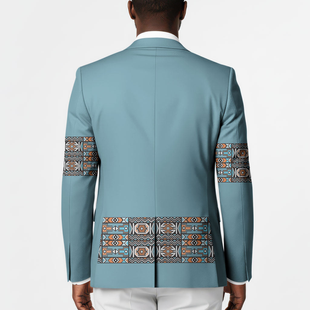 African Ndebele Traditional Attire Blazer Blue Ndebele Stripe