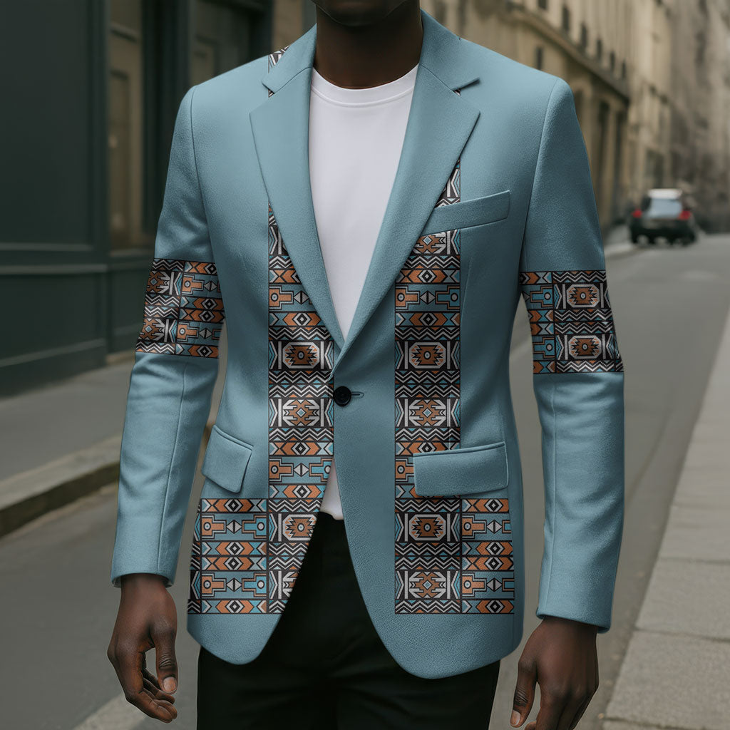African Ndebele Traditional Attire Blazer Blue Ndebele Stripe