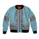 African Ndebele Traditional Attire Bomber Jacket Blue Ndebele Stripe