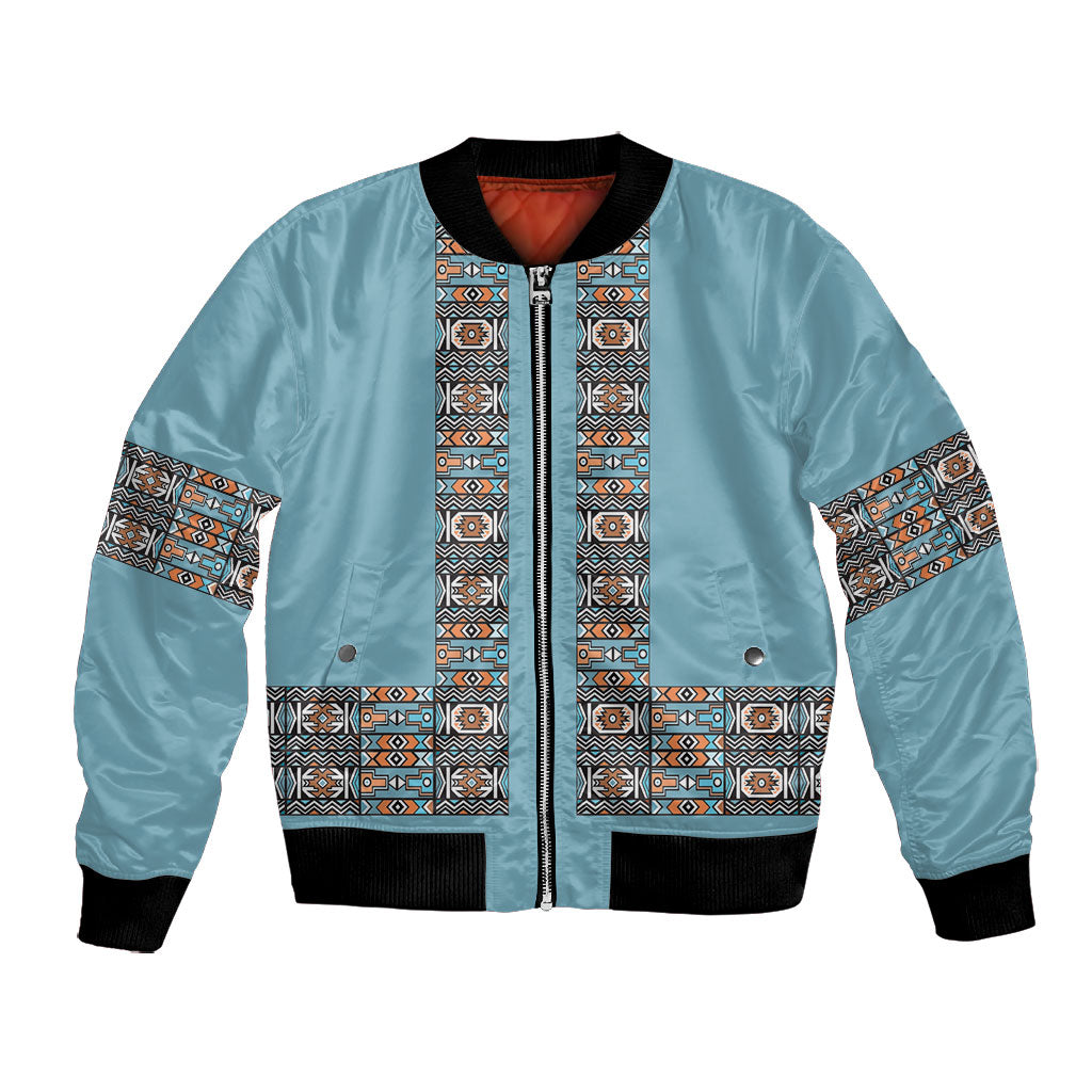 African Ndebele Traditional Attire Bomber Jacket Blue Ndebele Stripe