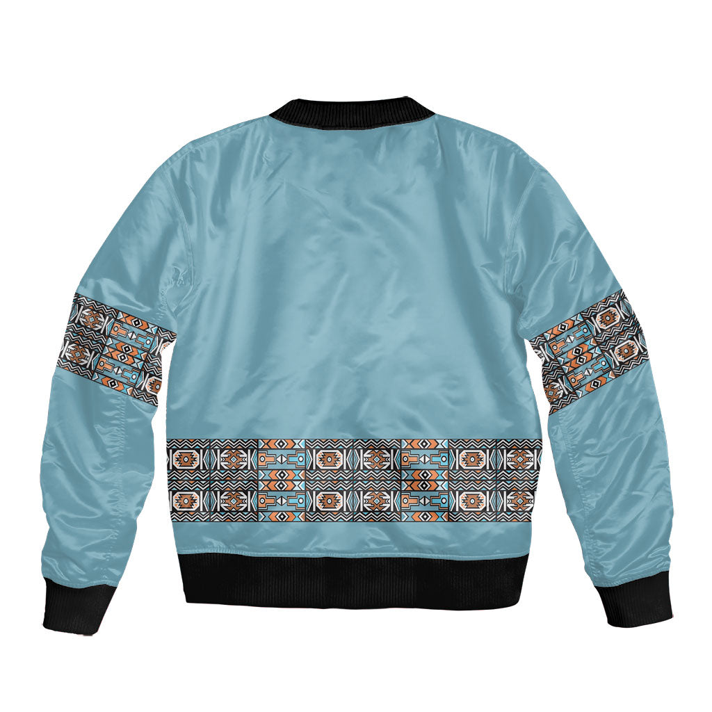 African Ndebele Traditional Attire Bomber Jacket Blue Ndebele Stripe