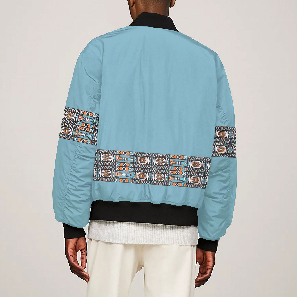 African Ndebele Traditional Attire Bomber Jacket Blue Ndebele Stripe