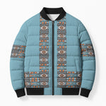 African Ndebele Traditional Attire Bomber Puffer Jacket Blue Ndebele Stripe