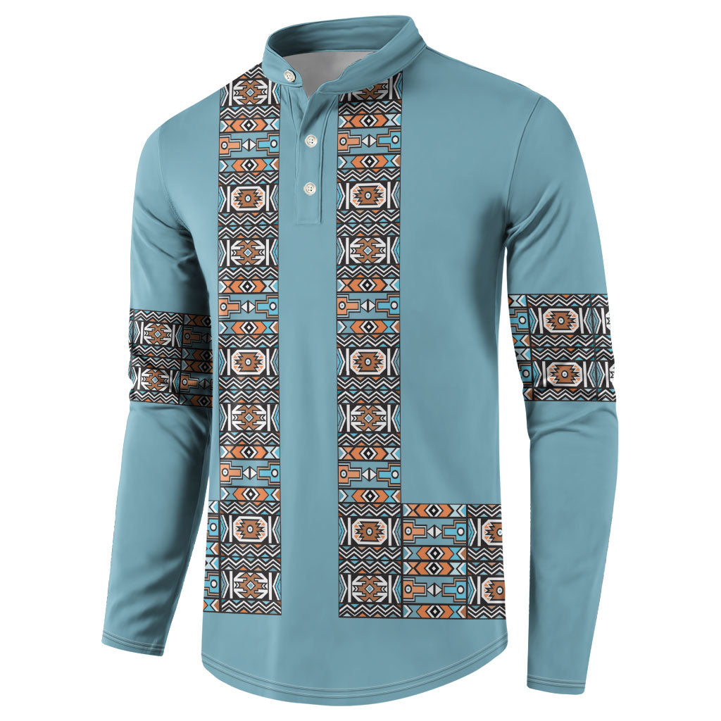 African Ndebele Traditional Attire Button Sweatshirt Blue Ndebele Stripe