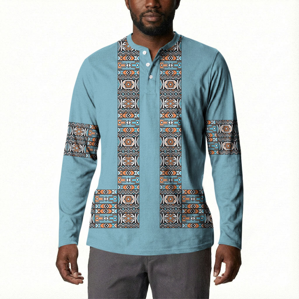 African Ndebele Traditional Attire Button Sweatshirt Blue Ndebele Stripe