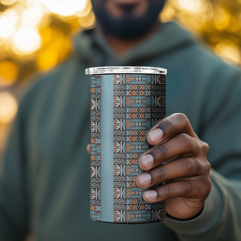 African Ndebele Traditional Attire 4 in 1 Can Cooler Tumbler Blue Ndebele Stripe