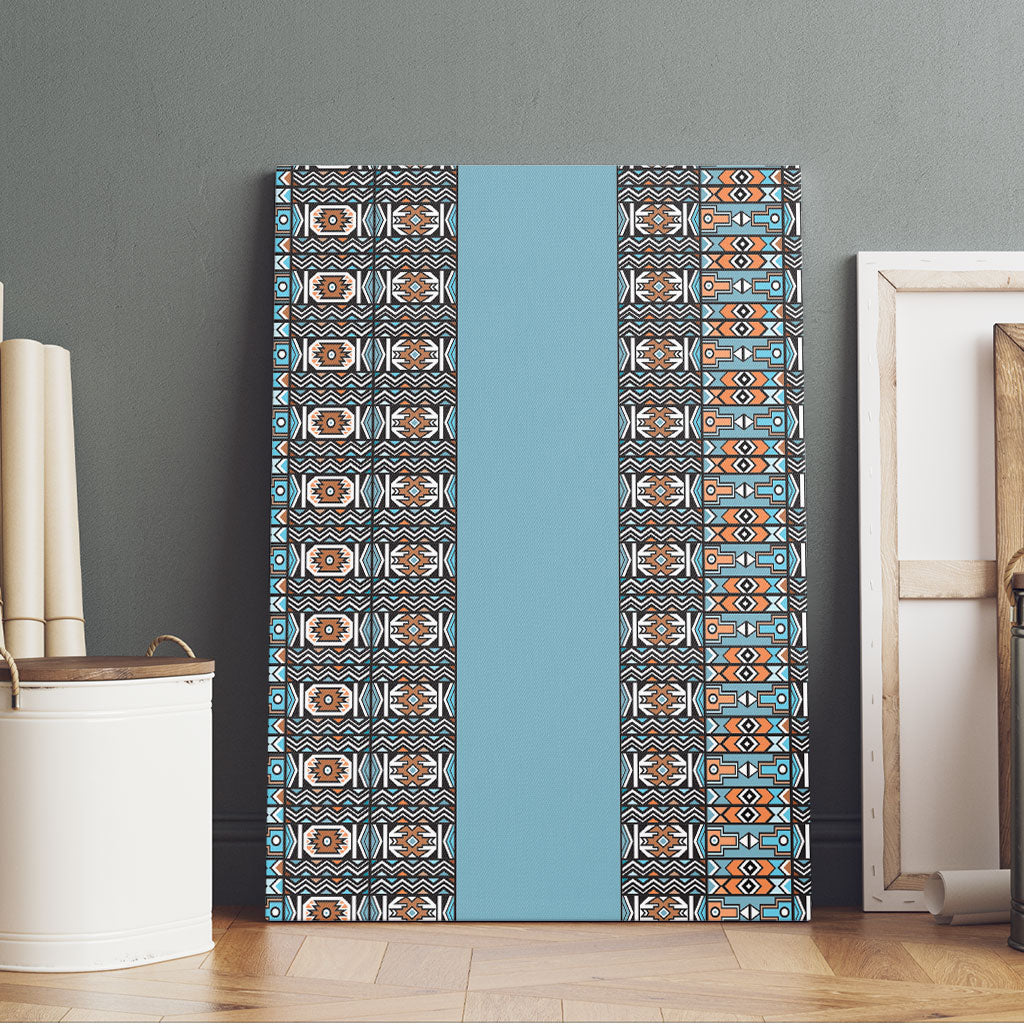 African Ndebele Traditional Attire Canvas Wall Art Blue Ndebele Stripe