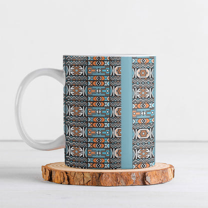 African Ndebele Traditional Attire Ceramic Mug Blue Ndebele Stripe