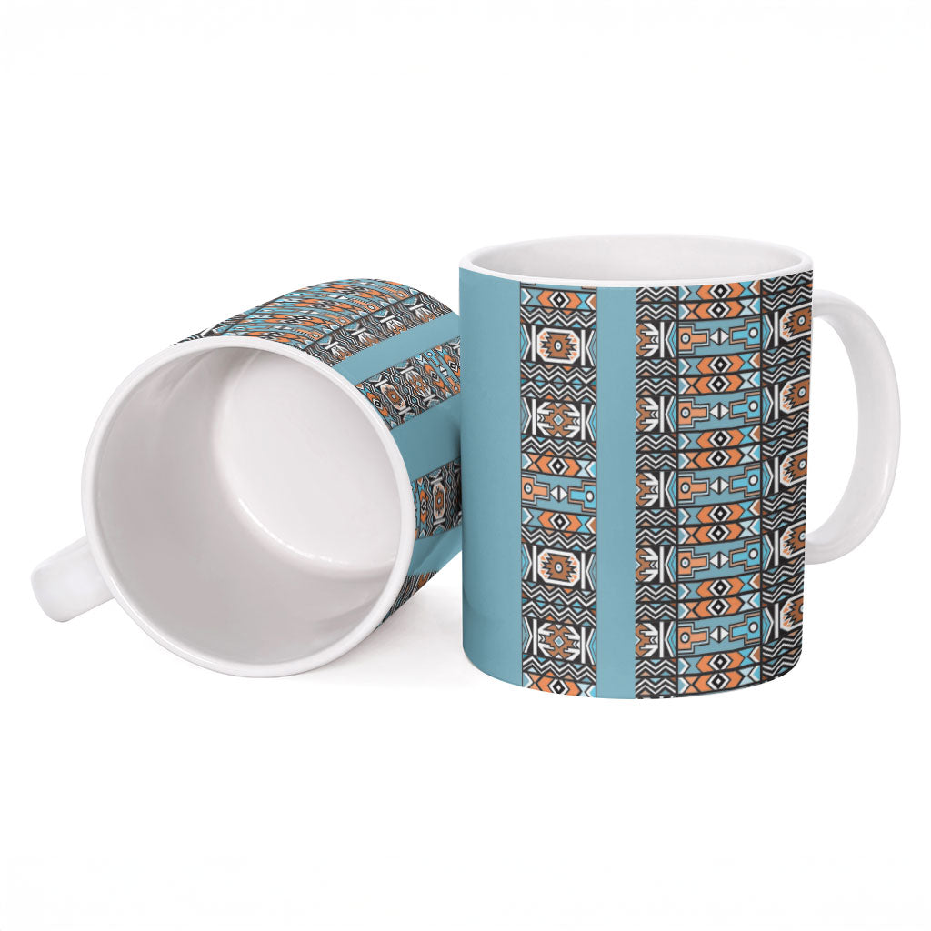 African Ndebele Traditional Attire Ceramic Mug Blue Ndebele Stripe