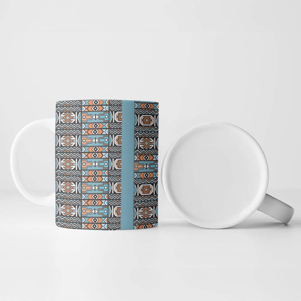 African Ndebele Traditional Attire Ceramic Mug Blue Ndebele Stripe