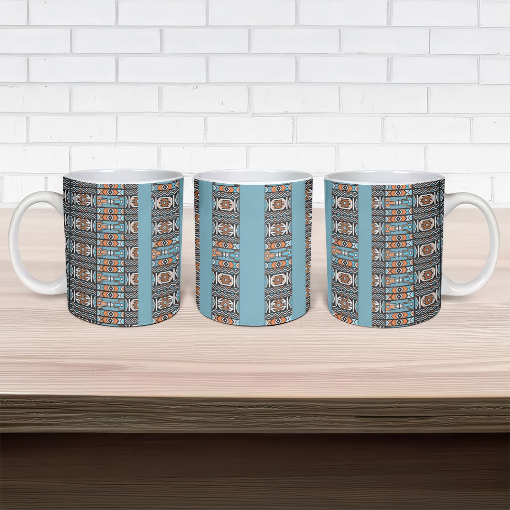 African Ndebele Traditional Attire Ceramic Mug Blue Ndebele Stripe