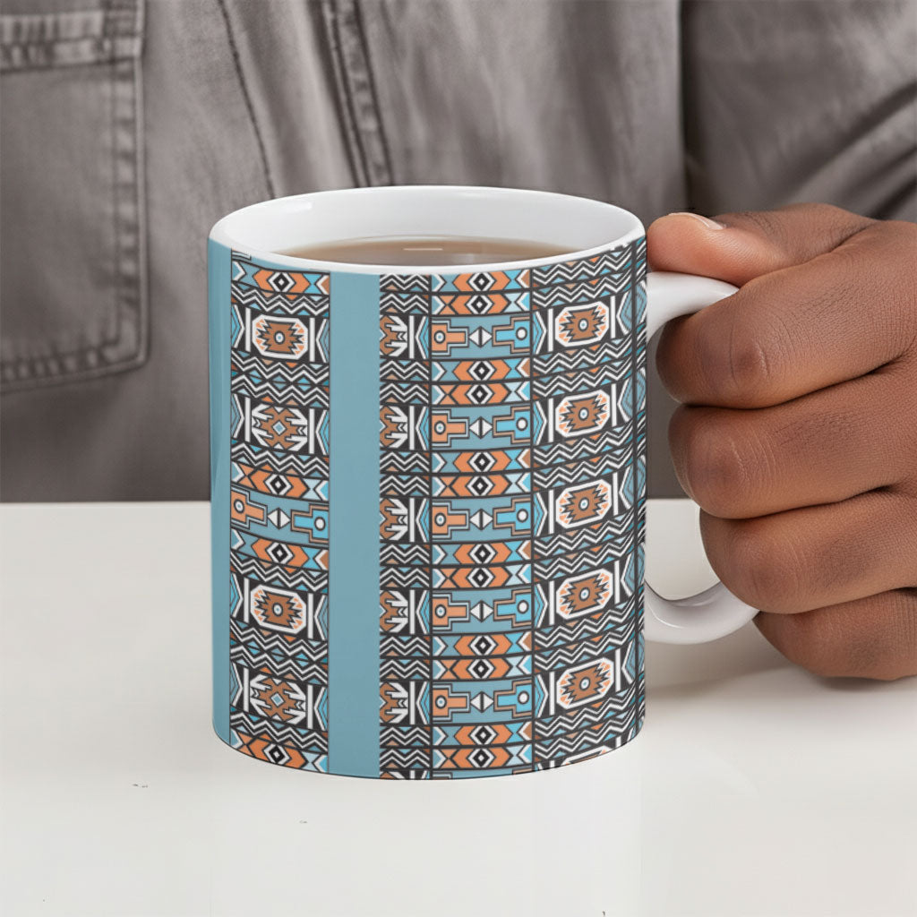African Ndebele Traditional Attire Ceramic Mug Blue Ndebele Stripe