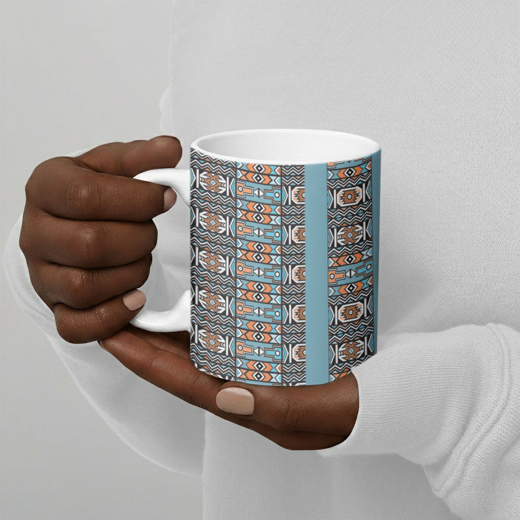 African Ndebele Traditional Attire Ceramic Mug Blue Ndebele Stripe