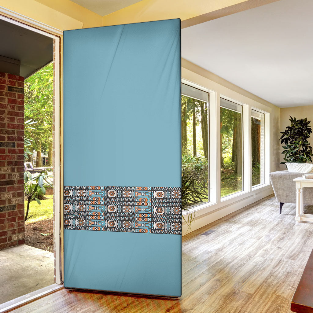 African Ndebele Traditional Attire Door Cover Blue Ndebele Stripe