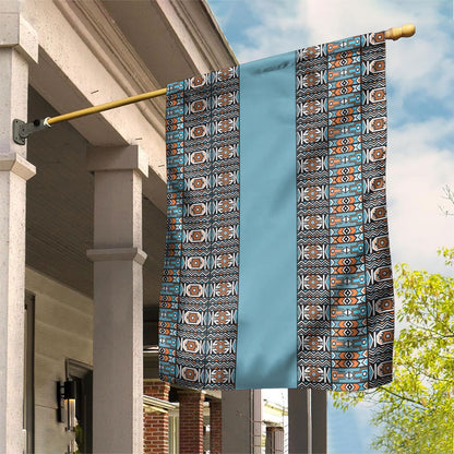 African Ndebele Traditional Attire Garden Flag Blue Ndebele Stripe