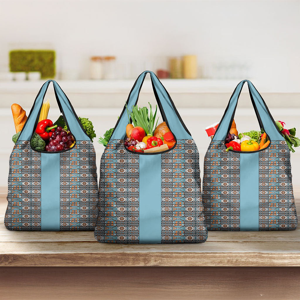 African Ndebele Traditional Attire Grocery Bag Blue Ndebele Stripe