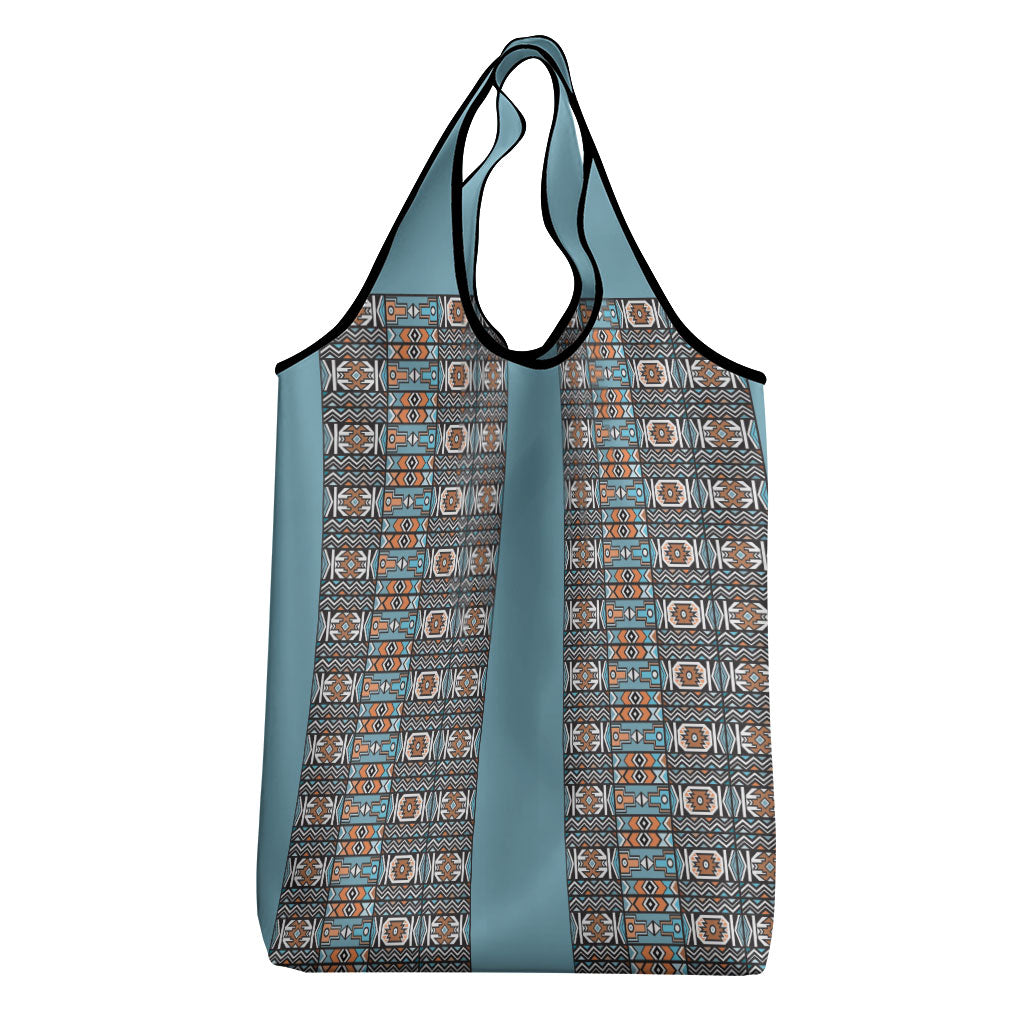 African Ndebele Traditional Attire Grocery Bag Blue Ndebele Stripe