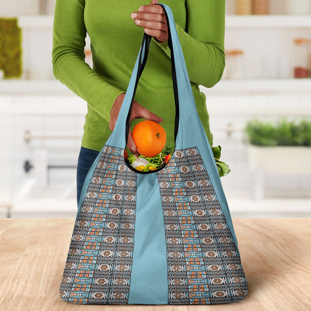 African Ndebele Traditional Attire Grocery Bag Blue Ndebele Stripe