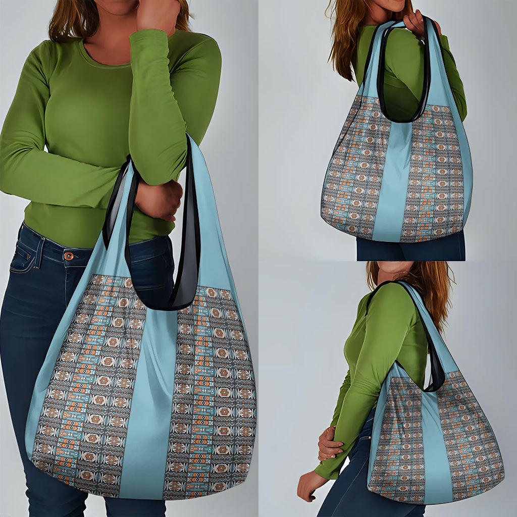 African Ndebele Traditional Attire Grocery Bag Blue Ndebele Stripe