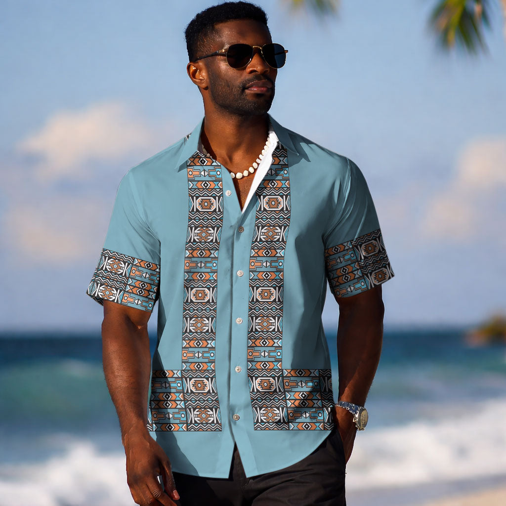African Ndebele Traditional Attire Hawaiian Shirt Blue Ndebele Stripe