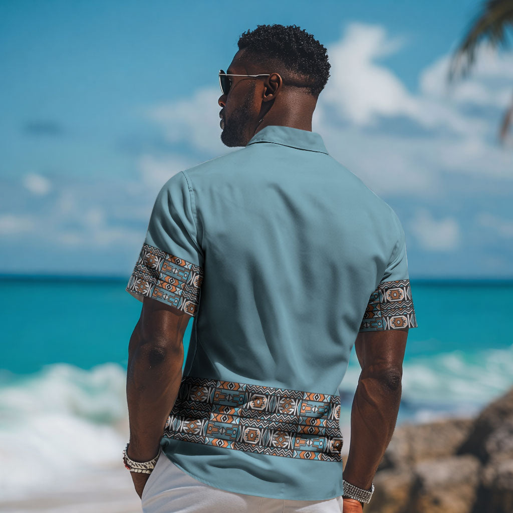African Ndebele Traditional Attire Hawaiian Shirt Blue Ndebele Stripe