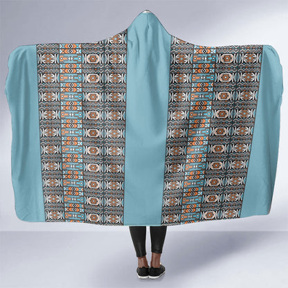 African Ndebele Traditional Attire Hooded Blanket Blue Ndebele Stripe