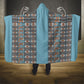 African Ndebele Traditional Attire Hooded Blanket Blue Ndebele Stripe