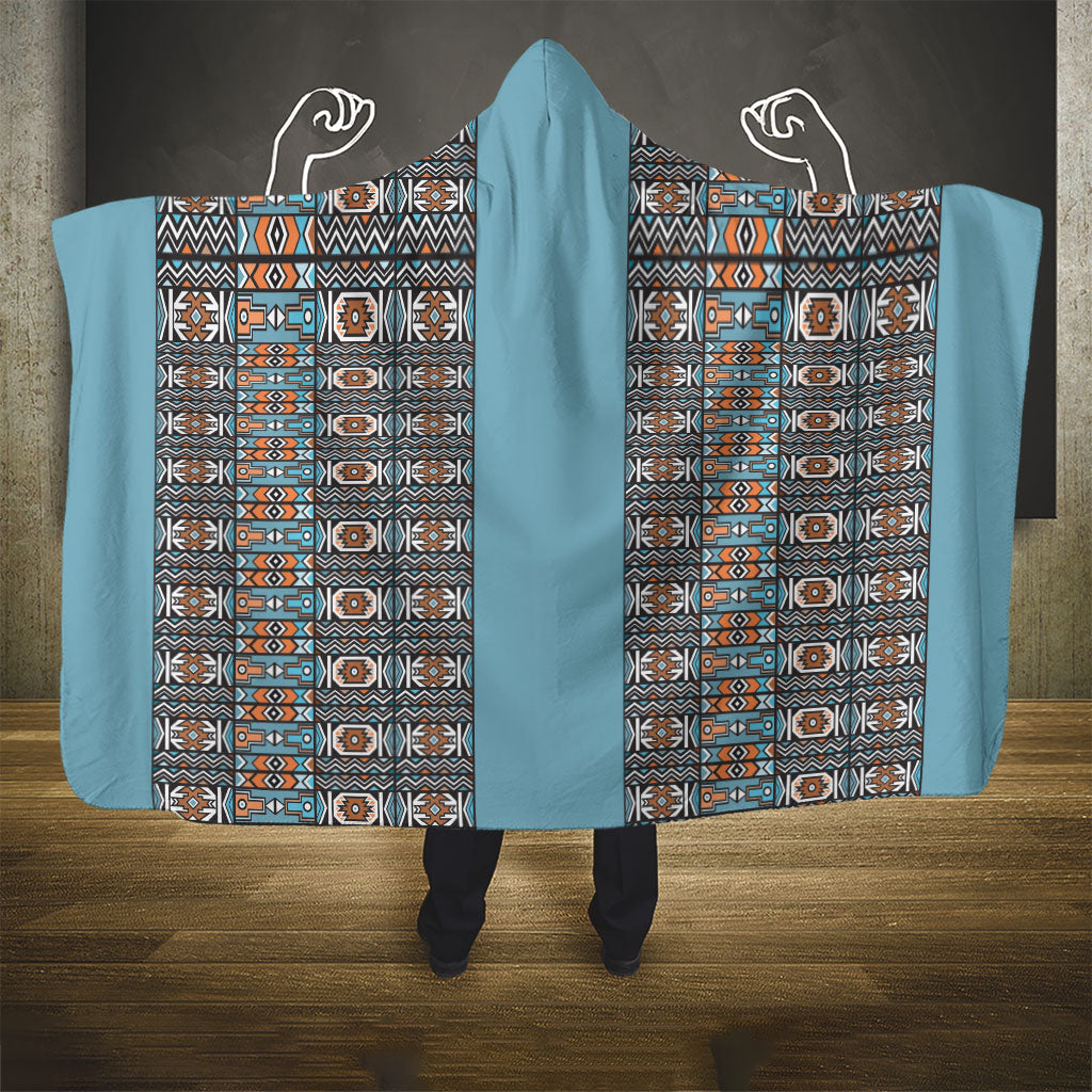 African Ndebele Traditional Attire Hooded Blanket Blue Ndebele Stripe