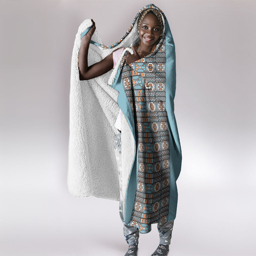 African Ndebele Traditional Attire Hooded Blanket Blue Ndebele Stripe