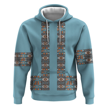 African Ndebele Traditional Attire Hoodie Blue Ndebele Stripe