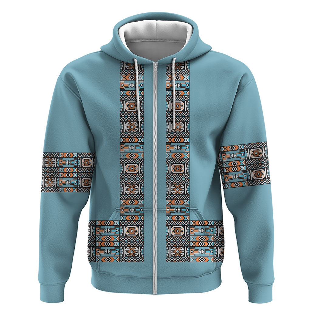 African Ndebele Traditional Attire Hoodie Blue Ndebele Stripe