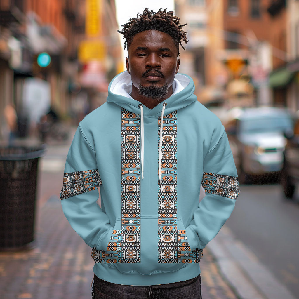 African Ndebele Traditional Attire Hoodie Blue Ndebele Stripe