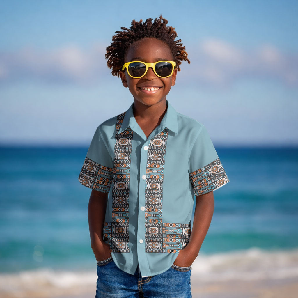 African Ndebele Traditional Attire Kid Hawaiian Shirt Blue Ndebele Stripe