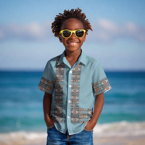 African Ndebele Traditional Attire Kid Hawaiian Shirt Blue Ndebele Stripe