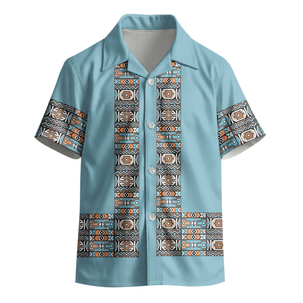 African Ndebele Traditional Attire Kid Hawaiian Shirt Blue Ndebele Stripe