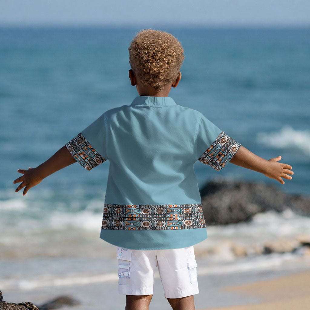 African Ndebele Traditional Attire Kid Hawaiian Shirt Blue Ndebele Stripe