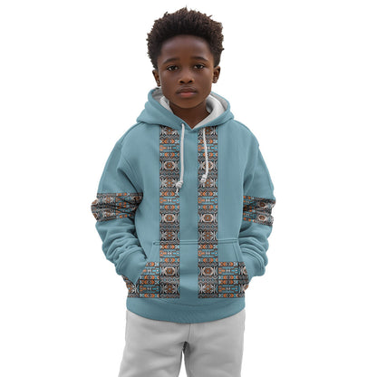 African Ndebele Traditional Attire Kid Hoodie Blue Ndebele Stripe