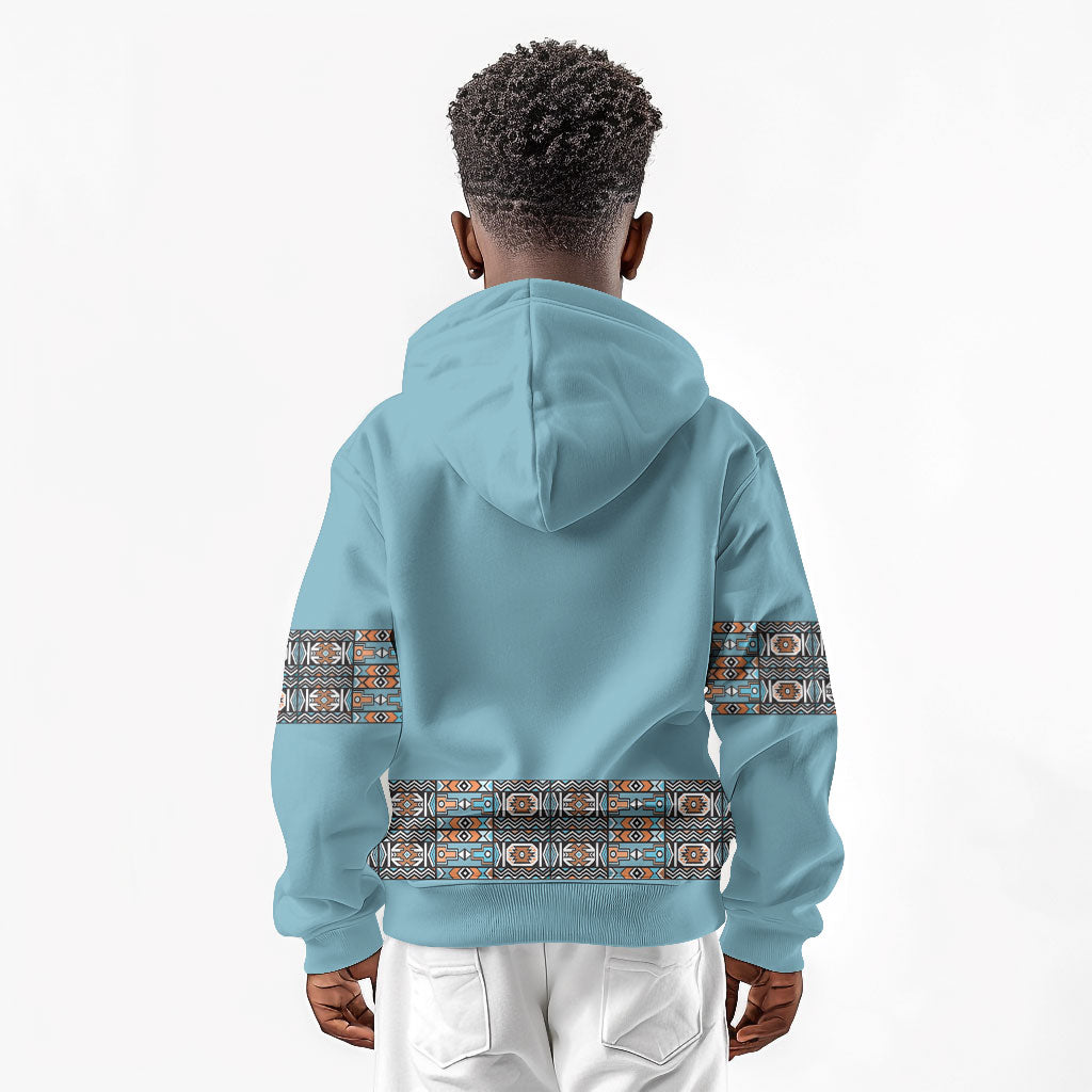 African Ndebele Traditional Attire Kid Hoodie Blue Ndebele Stripe