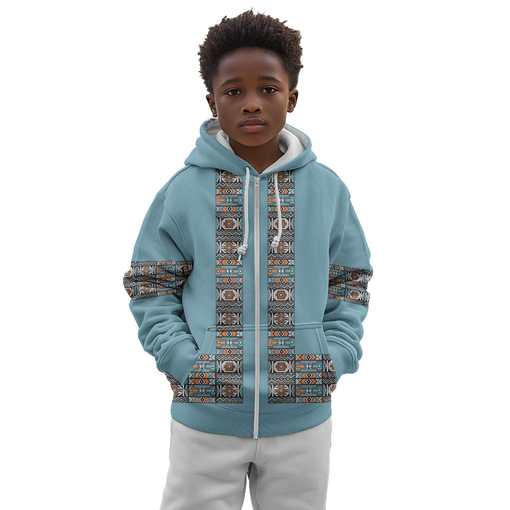 African Ndebele Traditional Attire Kid Hoodie Blue Ndebele Stripe