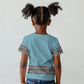 African Ndebele Traditional Attire Kid T shirt Blue Ndebele Stripe